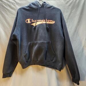 Vintage Champion‎ Spellout Hoodie Blue Size Medium